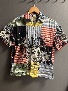Burberry Shirt Mens Size L Short Sleeve Button Up Floral